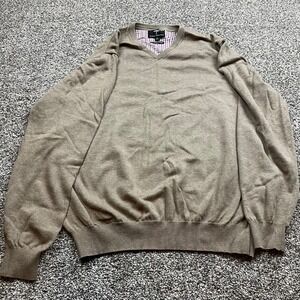 Fynch Hatton V Neck Sweater Mens XL Tan‎ Superfine Cotton Long Sleeve Pullover